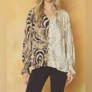 NWT SIZE XL Entro Tan and Black Swirl Blouse